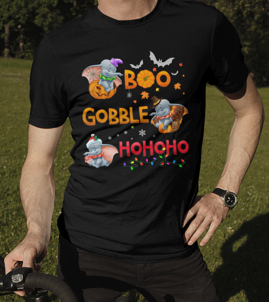 Boo Gobble Hohoho Dumbo Halloween Thanksgiving Christmas Collection T-Shirt