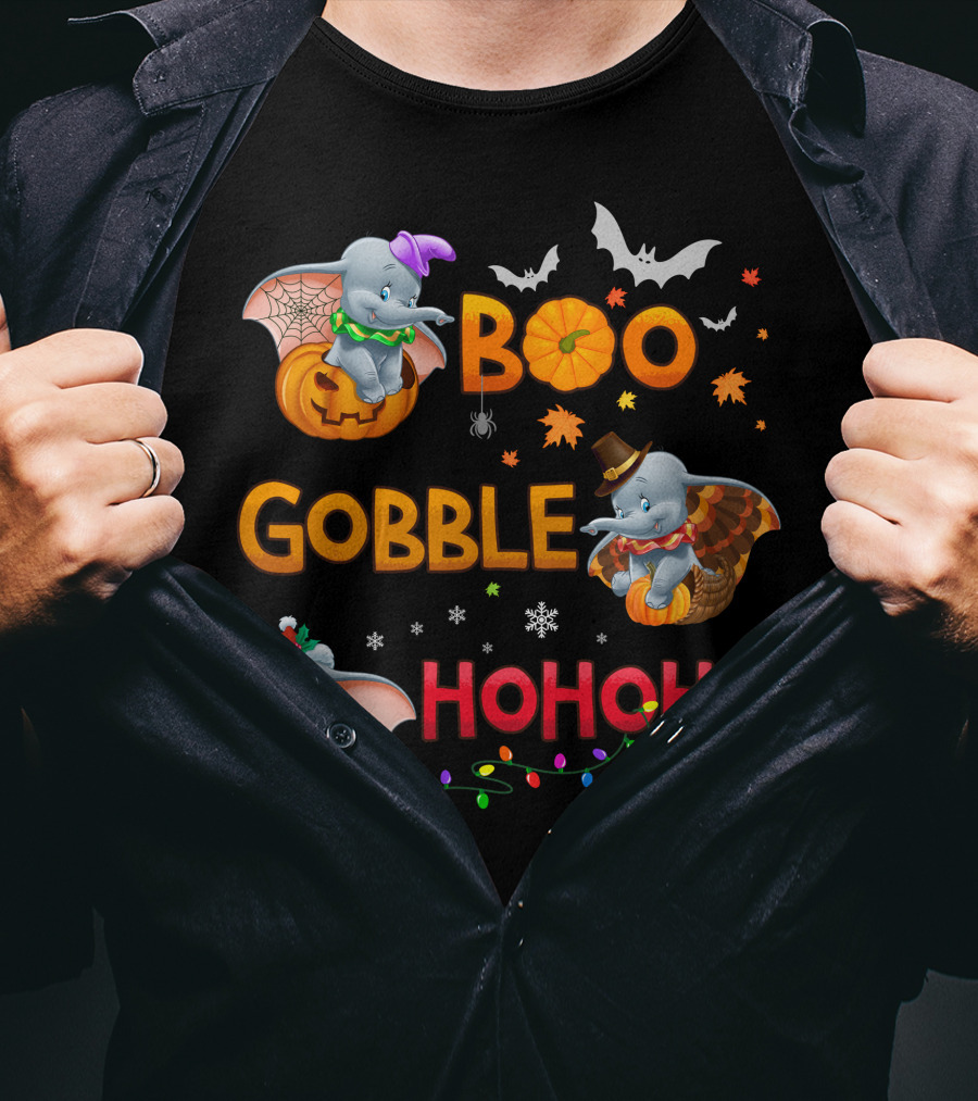 Boo Gobble Hohoho Dumbo Halloween Thanksgiving Christmas Collection T-Shirt