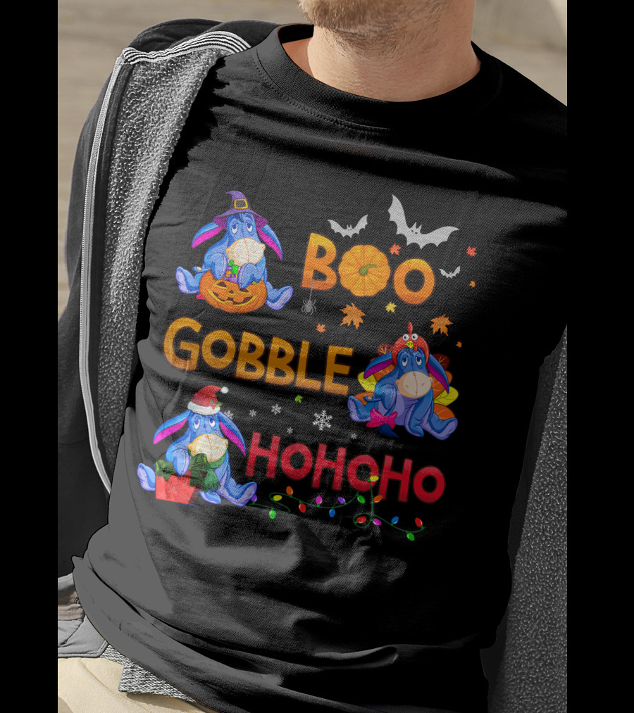 Eeyore Boo Gobble Ho Ho Ho Fall Halloween Thanksgiving Christmas T-Shirt