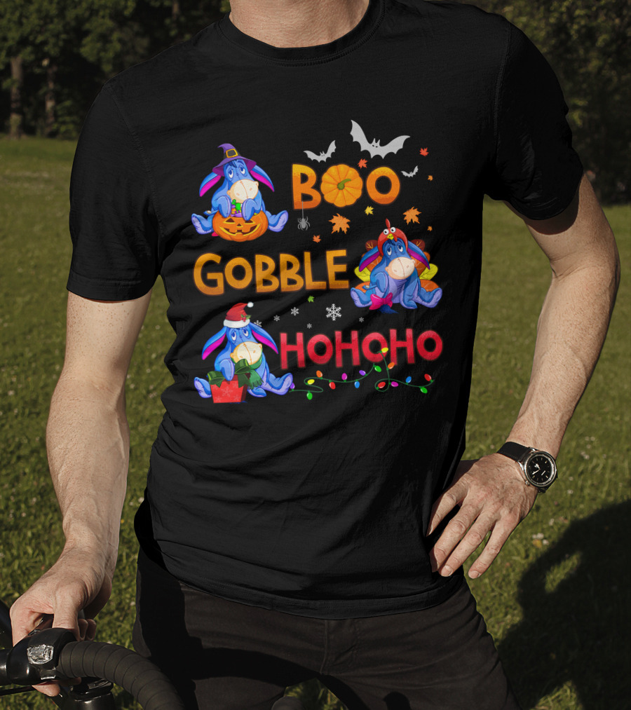 Eeyore Boo Gobble Ho Ho Ho Fall Halloween Thanksgiving Christmas T-Shirt