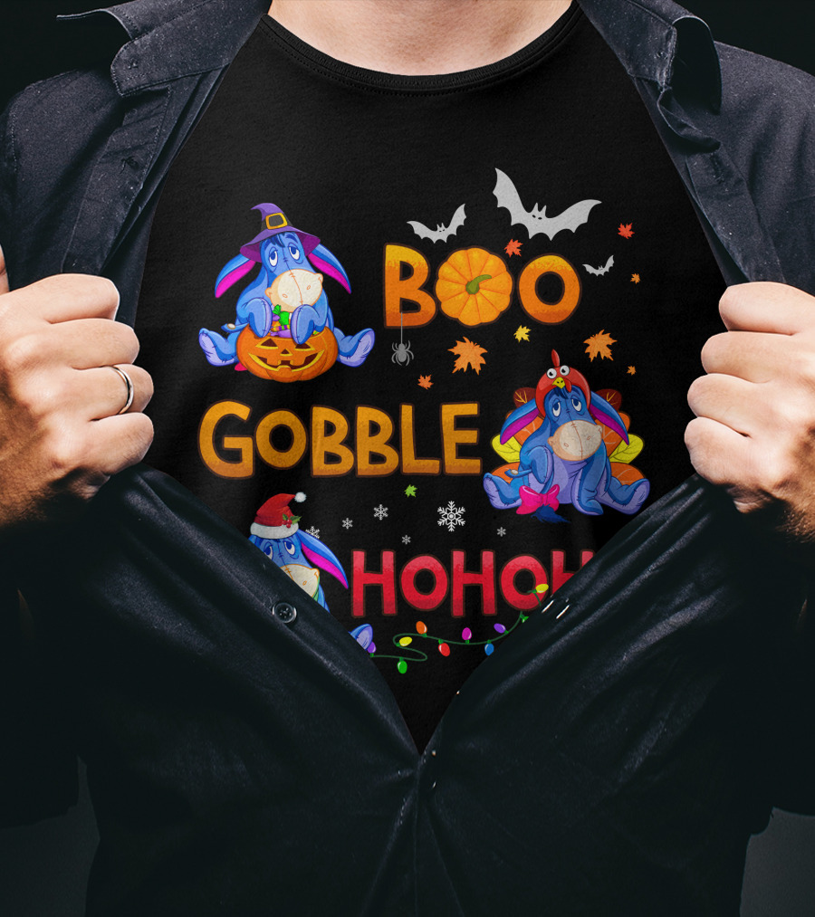 Eeyore Boo Gobble Ho Ho Ho Fall Halloween Thanksgiving Christmas T-Shirt