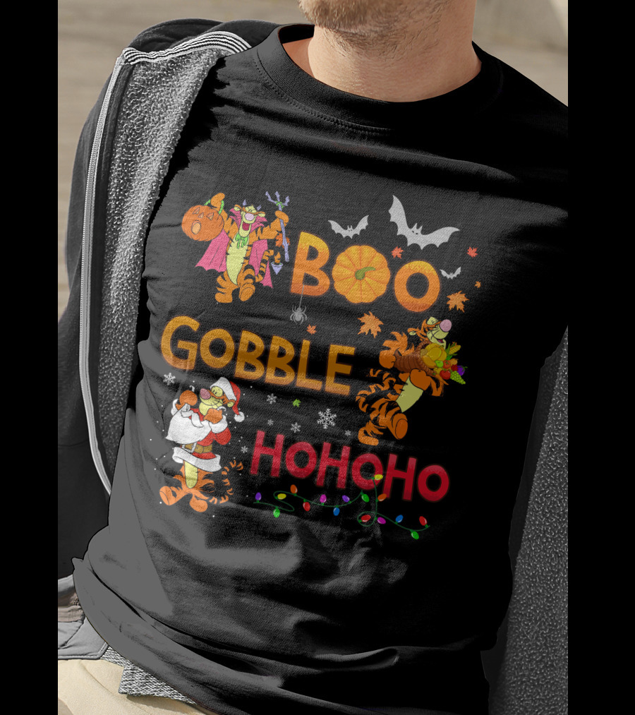 Tigger Boo Gobble Ho Ho Ho Halloween Thanksgiving Christmas Fun T-Shirt