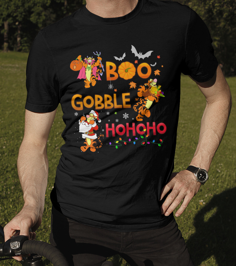Tigger Boo Gobble Ho Ho Ho Halloween Thanksgiving Christmas Fun T-Shirt
