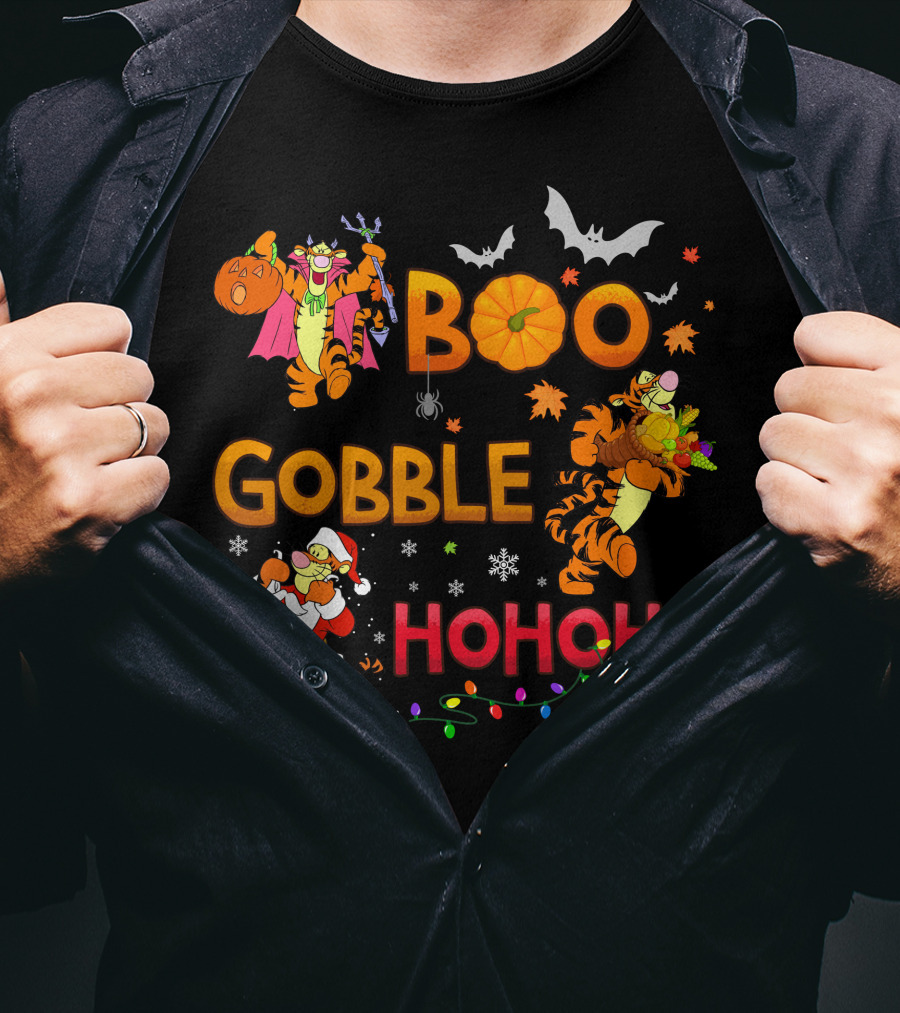 Tigger Boo Gobble Ho Ho Ho Halloween Thanksgiving Christmas Fun T-Shirt