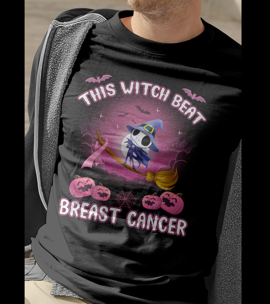 This Witch Beat Breast Cancer Halloween Pink Ribbon Jack-O-Lanterns T-Shirt