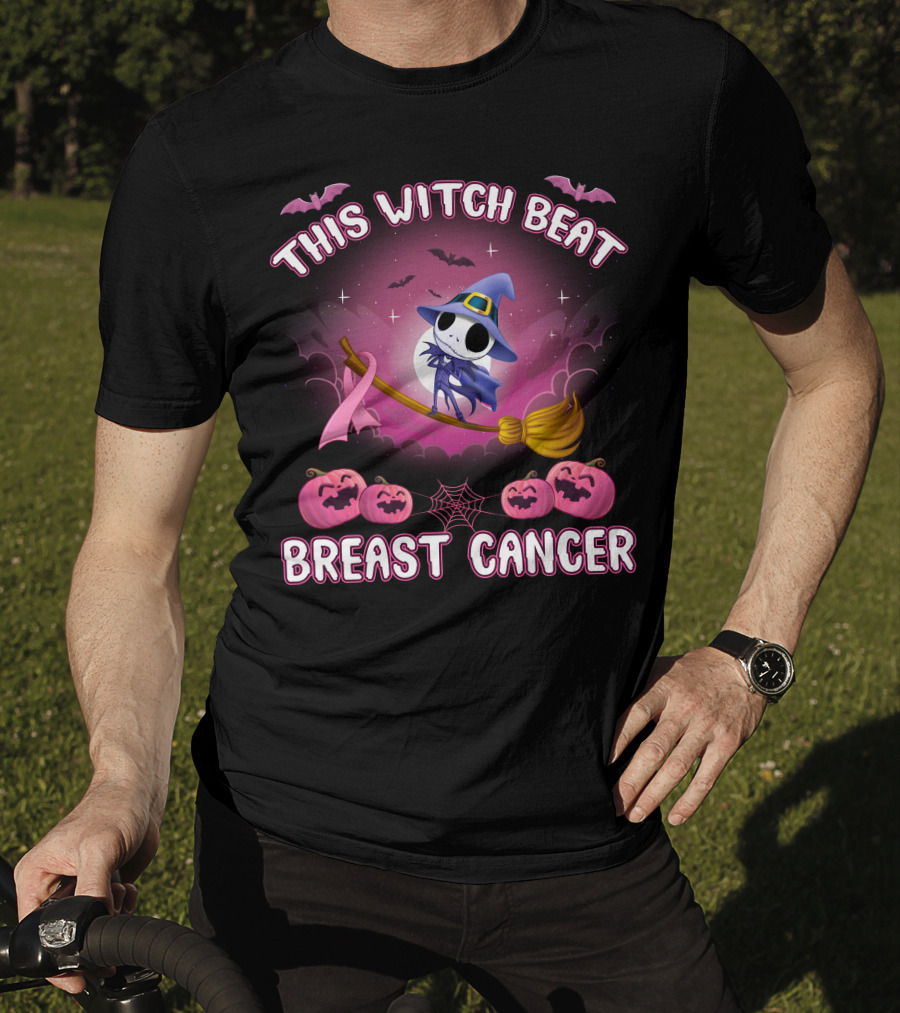 This Witch Beat Breast Cancer Halloween Pink Ribbon Jack-O-Lanterns T-Shirt
