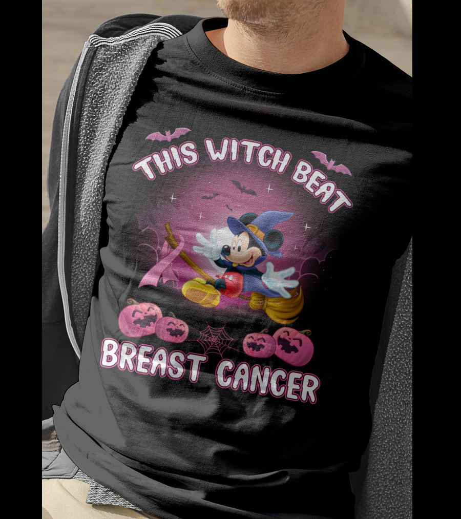 This Witch Beat Breast Cancer Mickey Halloween Pink Ribbon T-Shirt