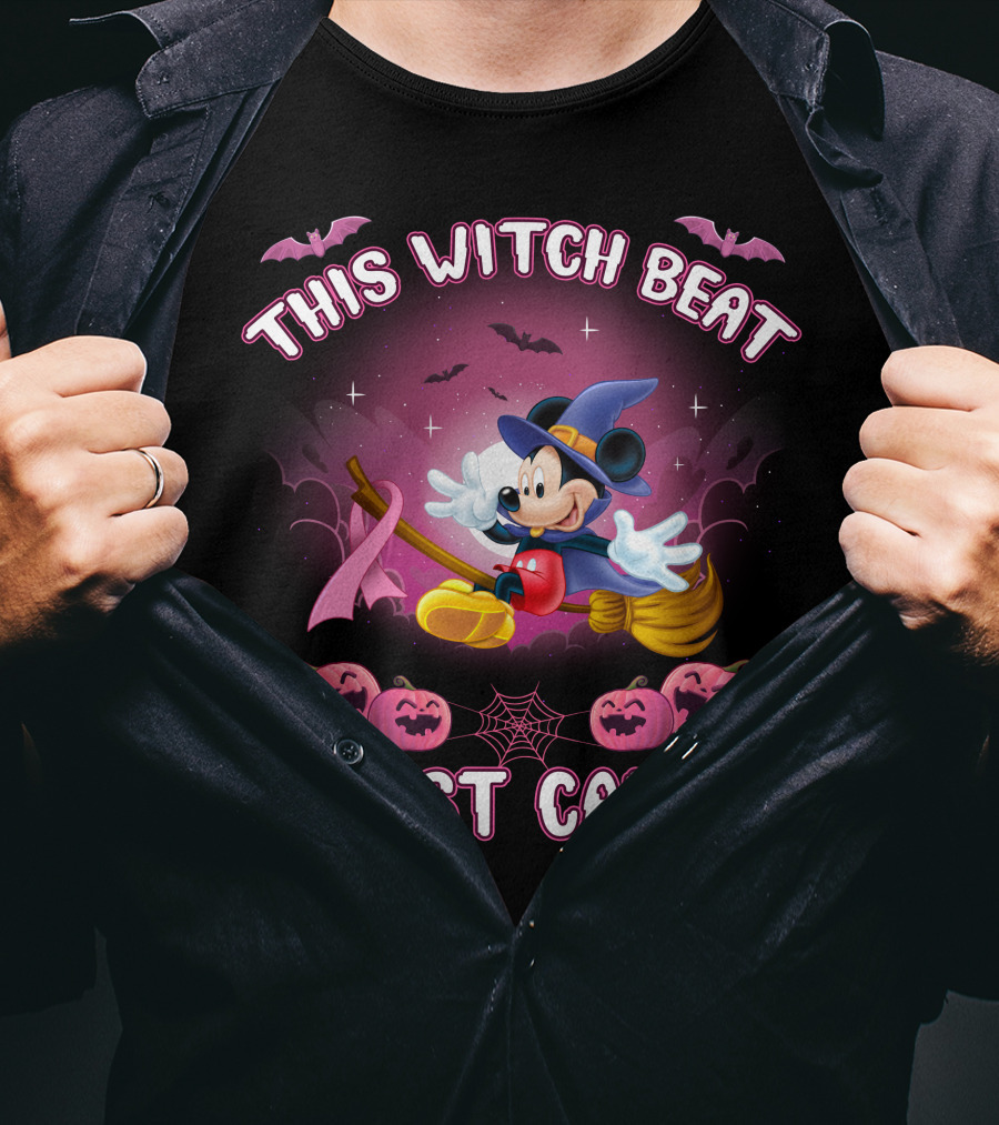 This Witch Beat Breast Cancer Mickey Halloween Pink Ribbon T-Shirt