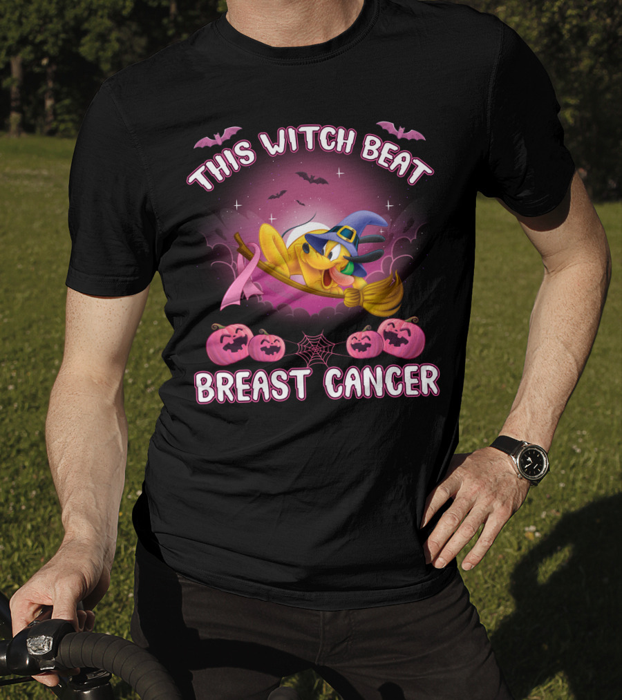 This Witch Beat Breast Cancer Pluto Hat Broom Pumpkins Bat T-Shirt