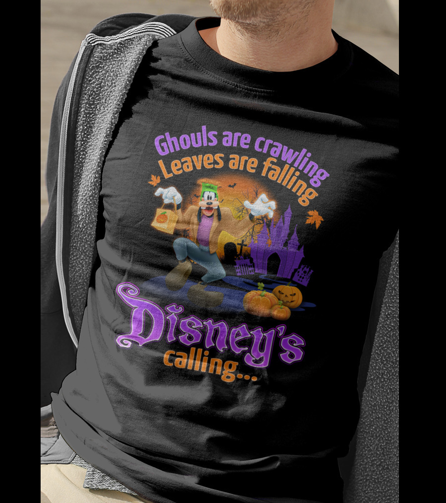 Ghouls Are Crawling Leaves Are Falling Disney's Calling Goofy Halloween Theme T-Shirt