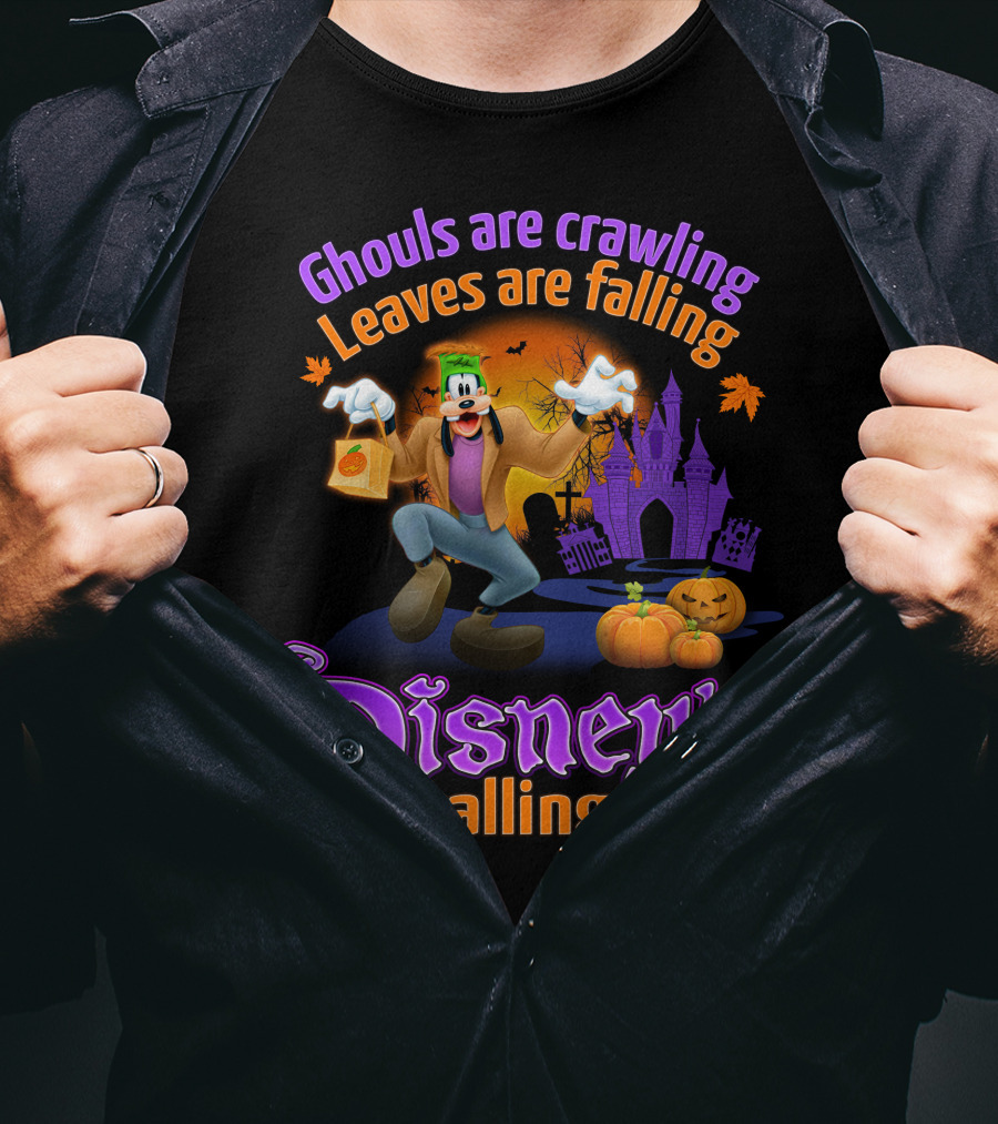 Ghouls Are Crawling Leaves Are Falling Disney's Calling Goofy Halloween Theme T-Shirt