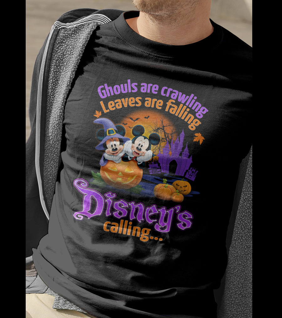 Ghouls Are Crawling Leaves Are Falling Disney's Calling With Mickey And Minnie Halloween Theme T-Shirt