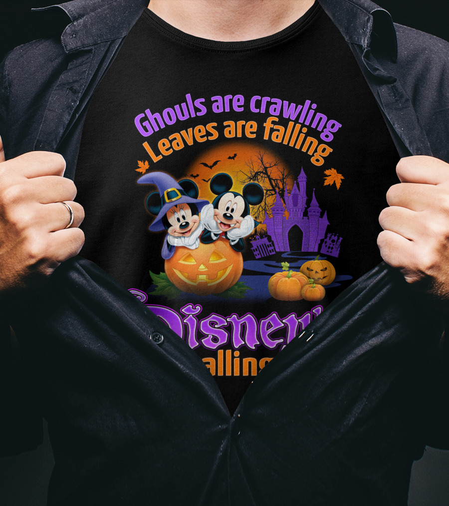 Ghouls Are Crawling Leaves Are Falling Disney's Calling With Mickey And Minnie Halloween Theme T-Shirt