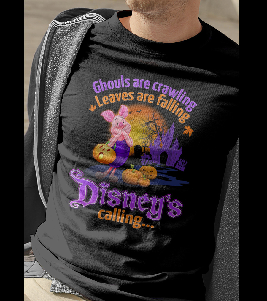 Ghouls Are Crawling Leaves Are Falling Disney's Calling Piglet Halloween Scene T-Shirt