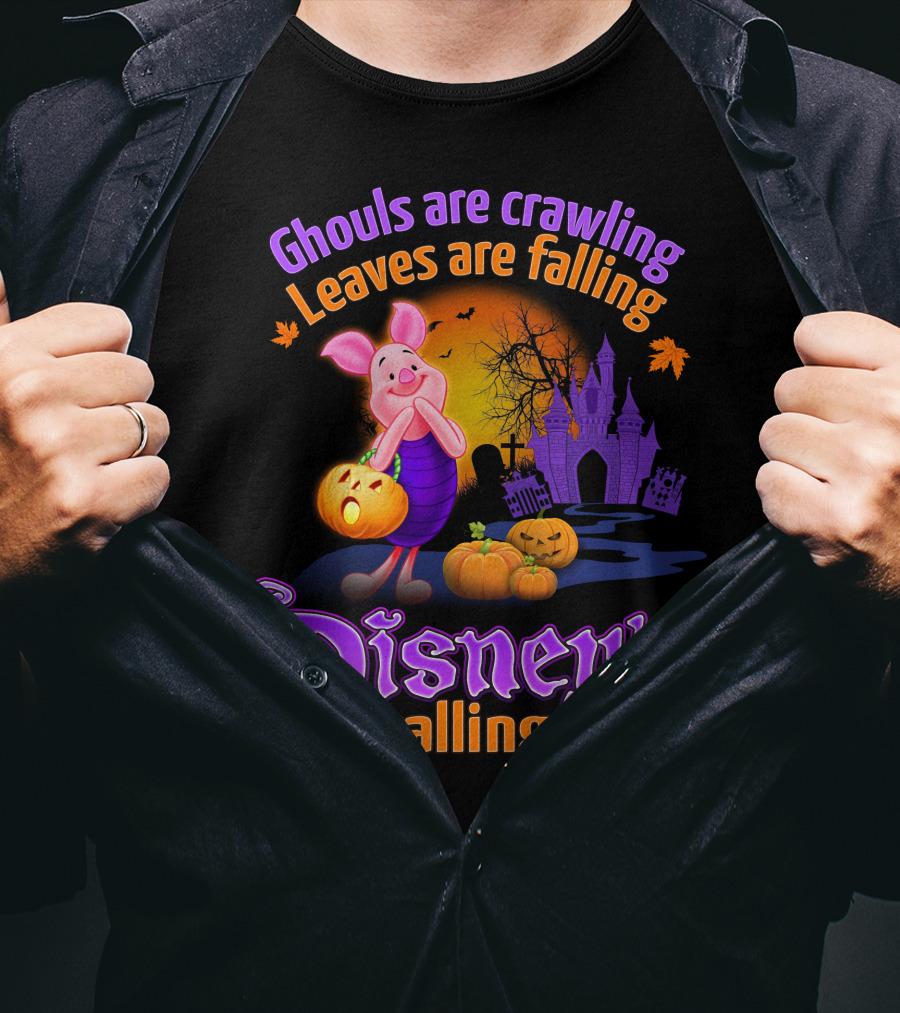 Ghouls Are Crawling Leaves Are Falling Disney's Calling Piglet Halloween Scene T-Shirt