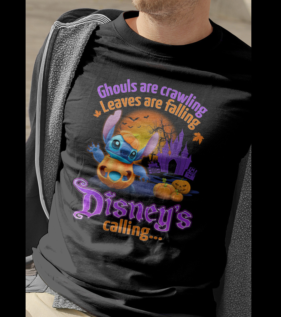 Ghouls Are Crawling Leaves Are Falling Disney's Calling Stitch Halloween Theme T-Shirt
