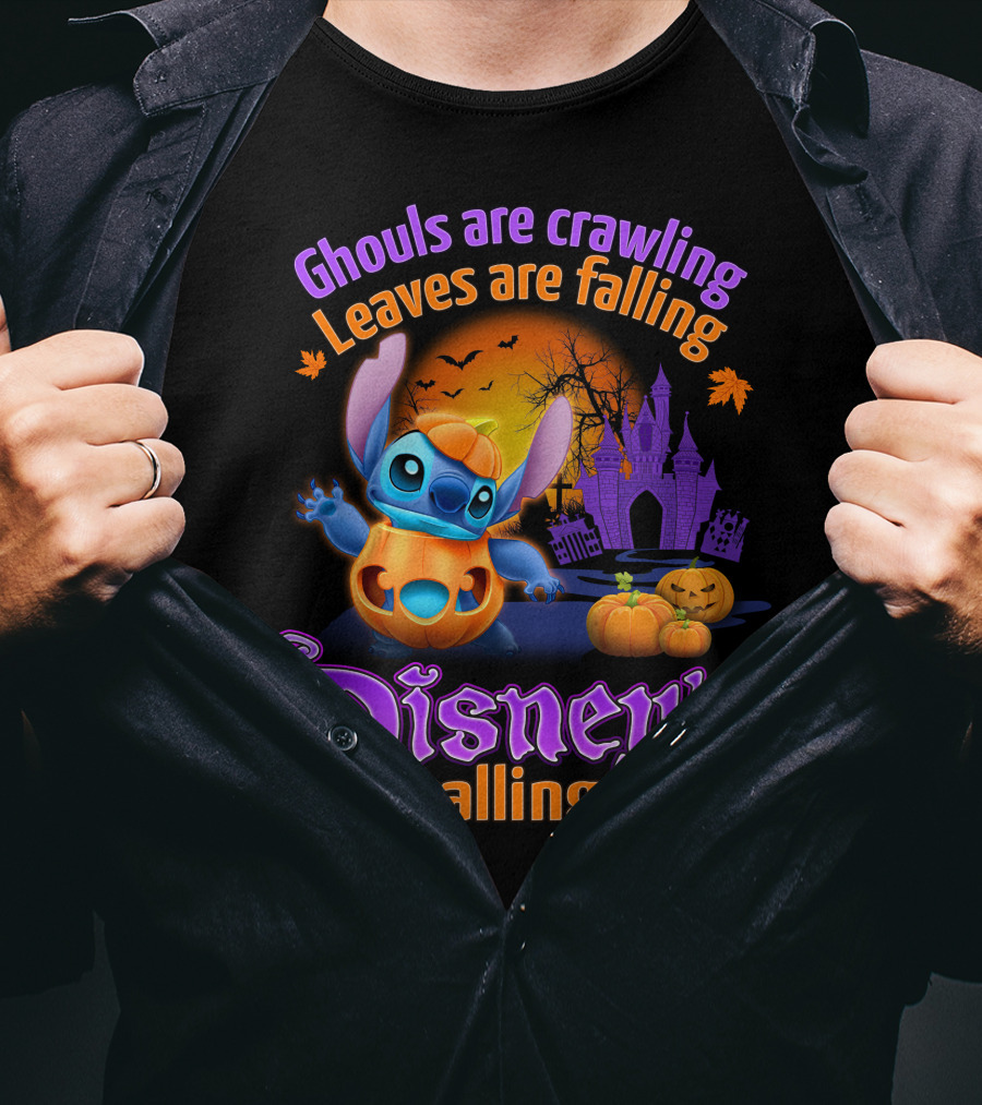 Ghouls Are Crawling Leaves Are Falling Disney's Calling Stitch Halloween Theme T-Shirt
