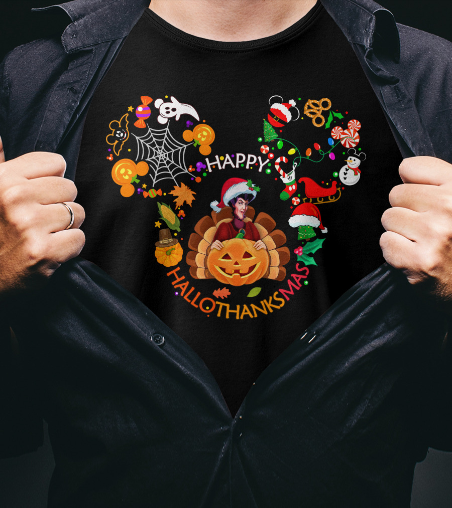 Happy Hallothanksmas Lasdy Tremaine Pumpkin Santa Halloween Christmas Snowman T-Shirt