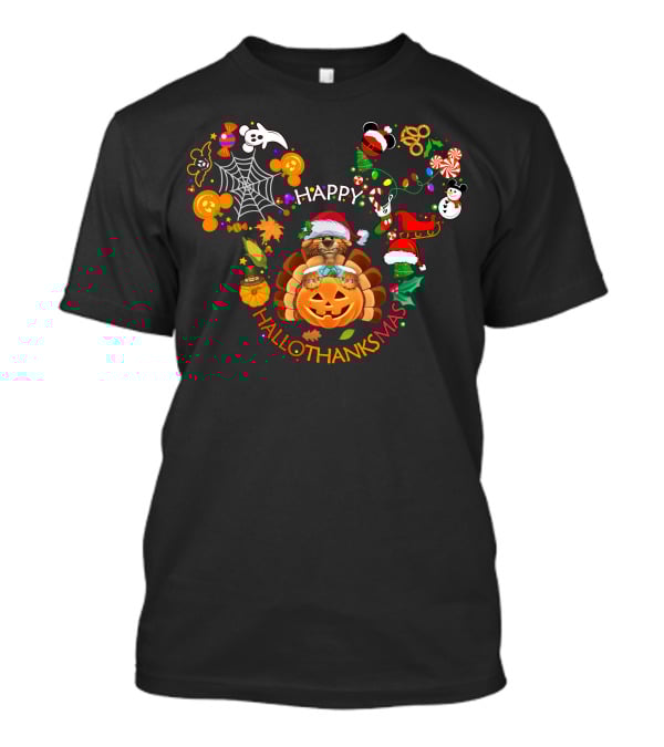 Happy Hallothanksmas Pumpkin Turkey With Festive Decorations T-Shirt
