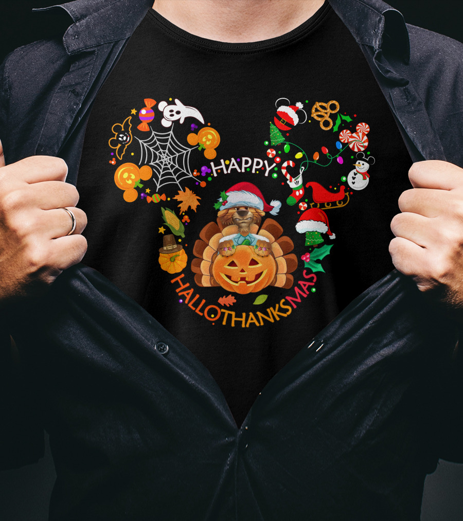 Happy Hallothanksmas Pumpkin Turkey With Festive Decorations T-Shirt