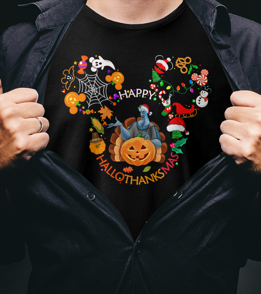 Happy Hallothanksmas Hades Disney Halloween Thanksgiving Christmas Icons T-Shirt