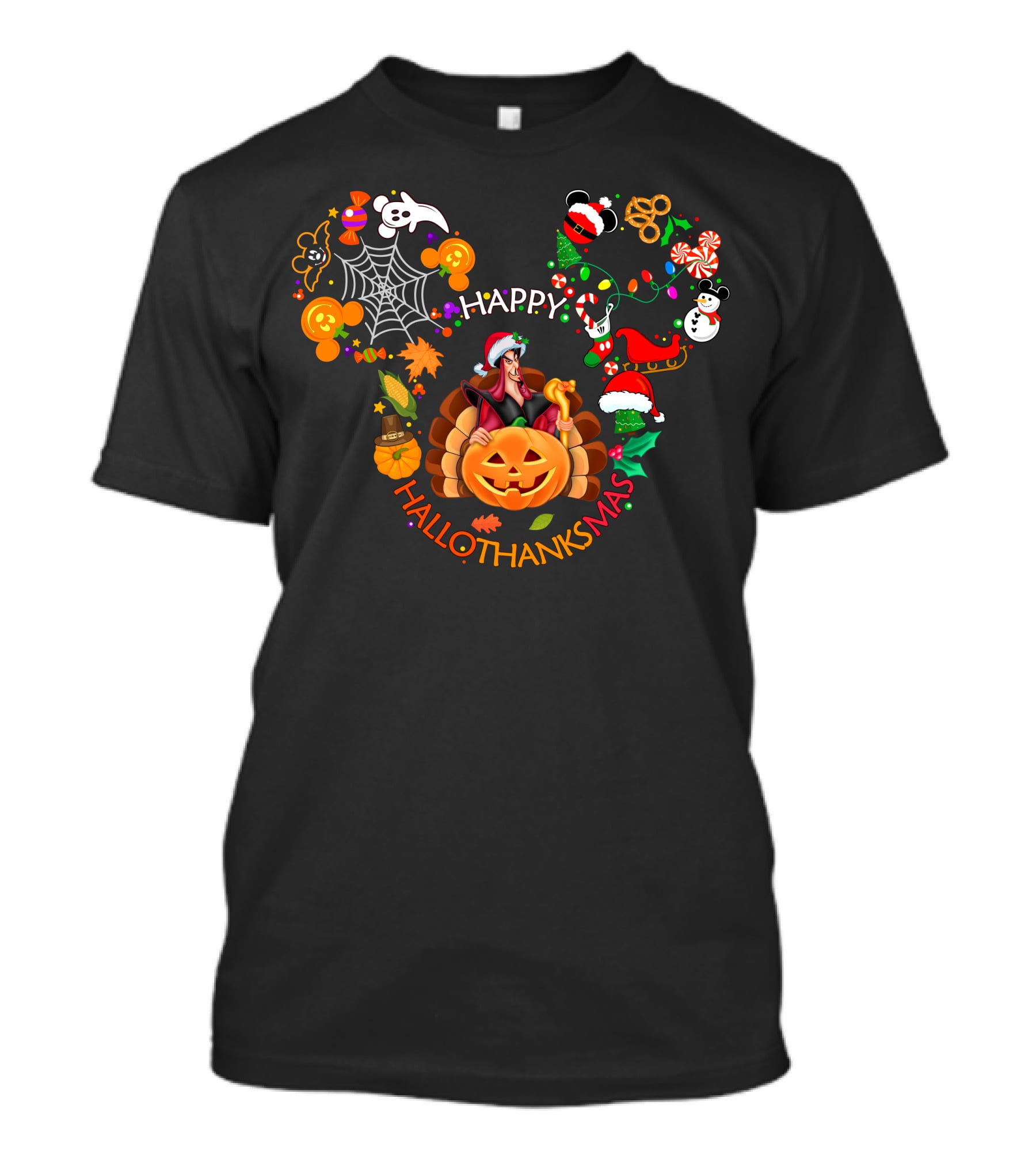 Jafar Happy Hallothanksmas Pumpkin Santa Halloween Christmas Thanksgiving T-Shirt
