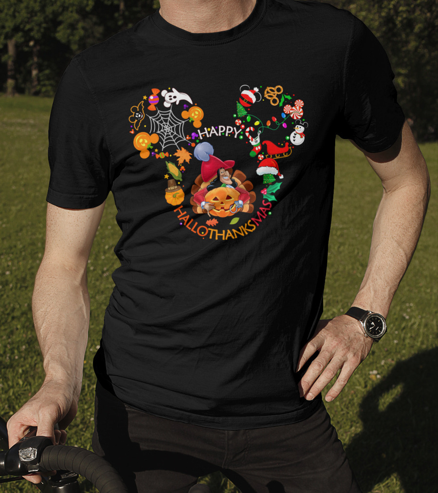 Happy Hallothanksmas Captain Hook Mickey Ears Halloween Thanksgiving Christmas Celebration T-Shirt