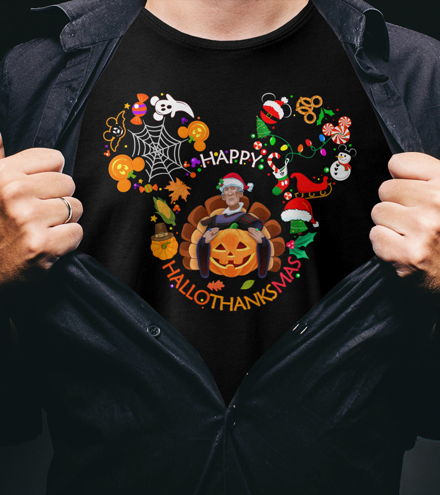 Happy Hallothanksmas Claude Frollo Pumpkin Santa Spiderweb Snowman T-Shirt