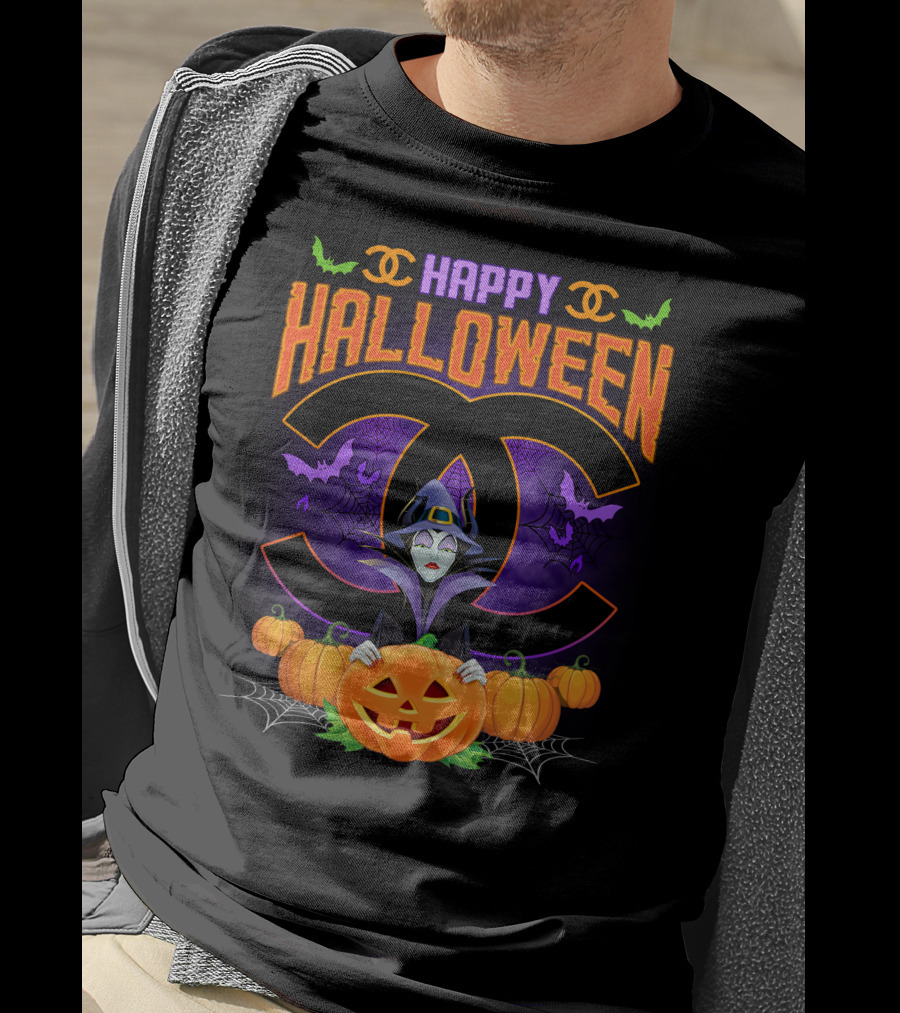 Happy Halloween Maleficent Pumpkins Bats Spiderwebs Double C T-Shirt