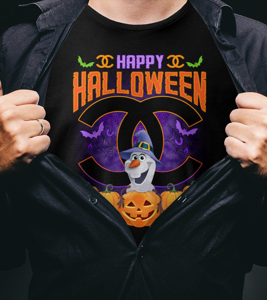 Happy Halloween Olaf Pumpkins Bats Spiders Black T-Shirt