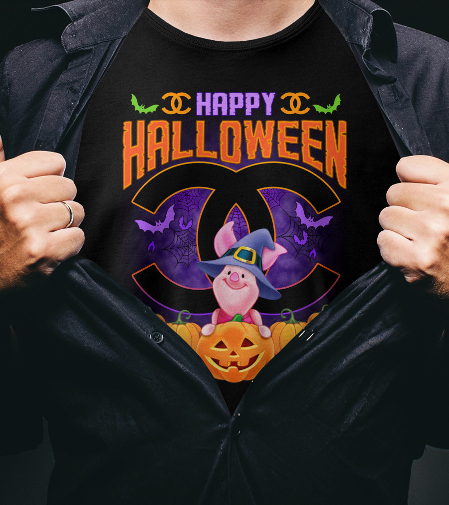 Happy Halloween Piglet With Pumpkins And Cc T-Shirt