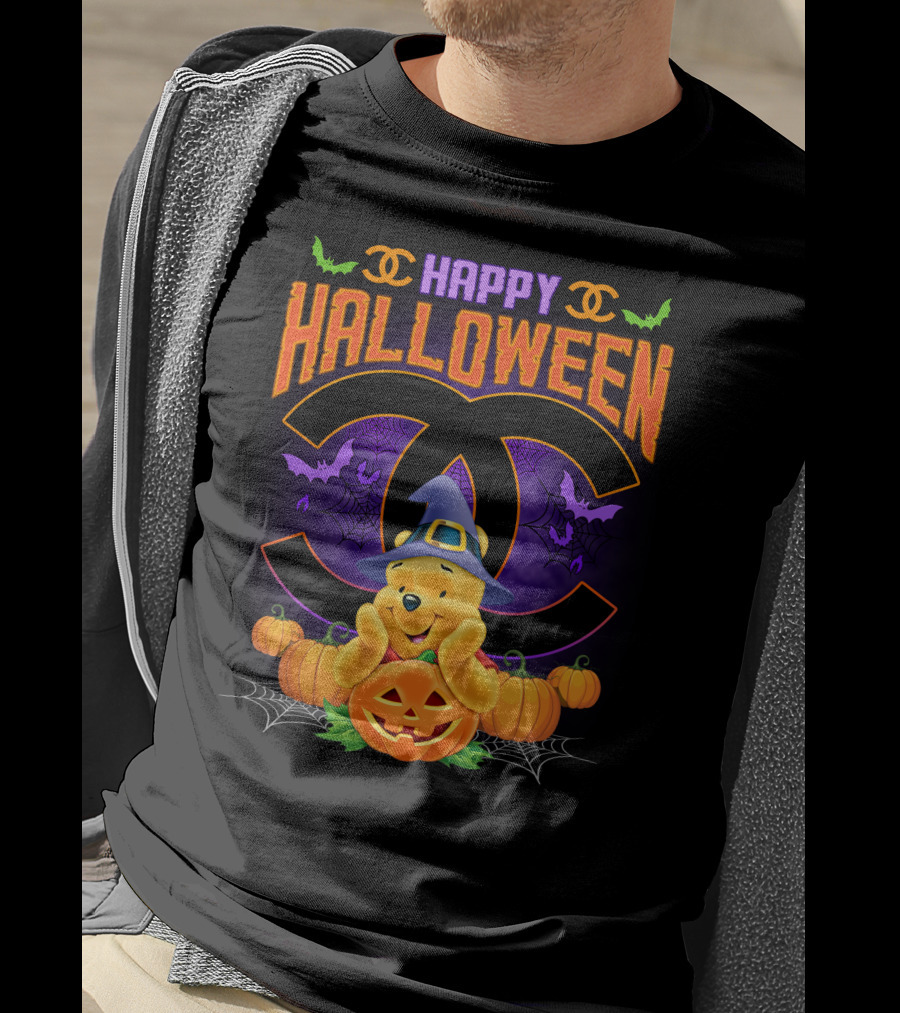 Happy Halloween Pooh Pumpkins Bat Spells T-Shirt