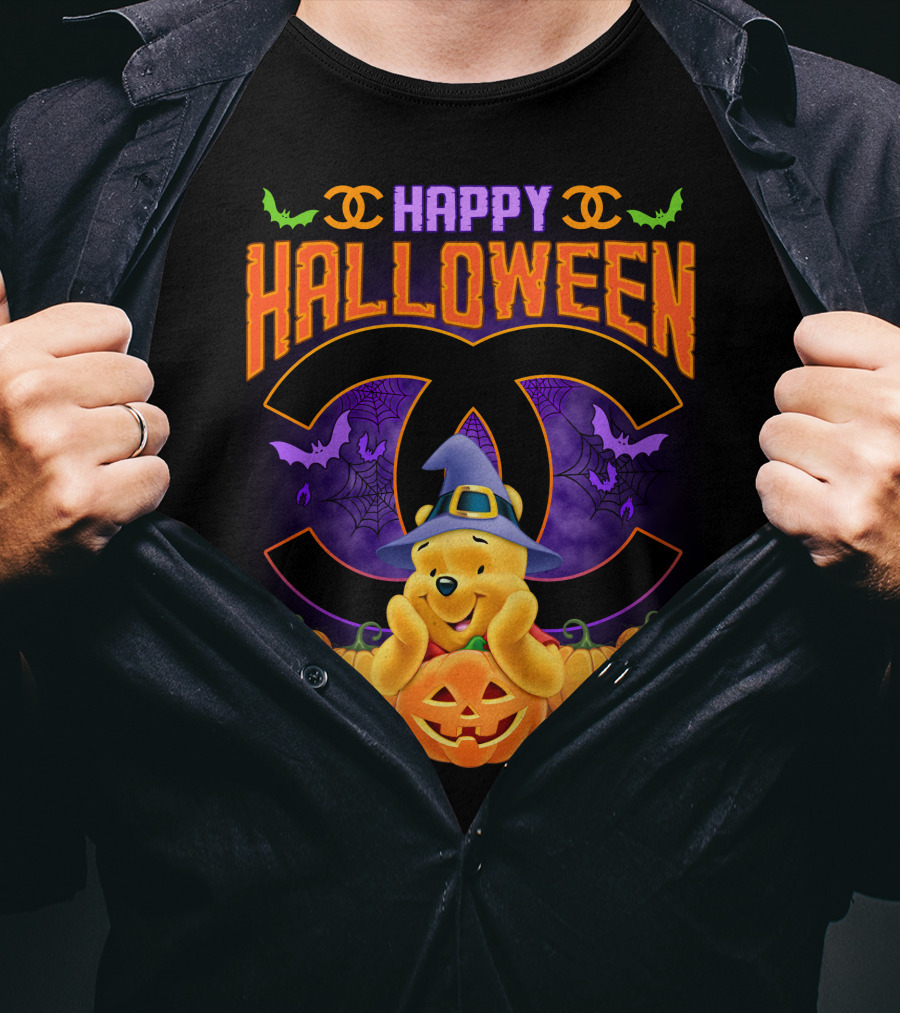 Happy Halloween Pooh Pumpkins Bat Spells T-Shirt