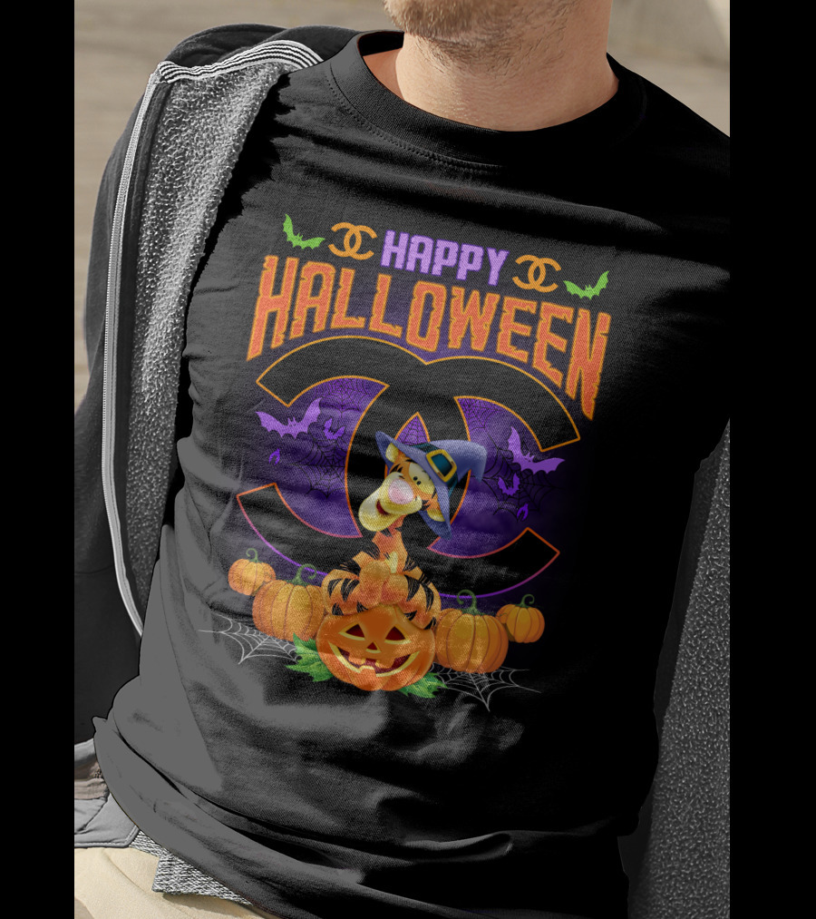 Happy Halloween Tigger Pumpkin Bats Spiders T-Shirt