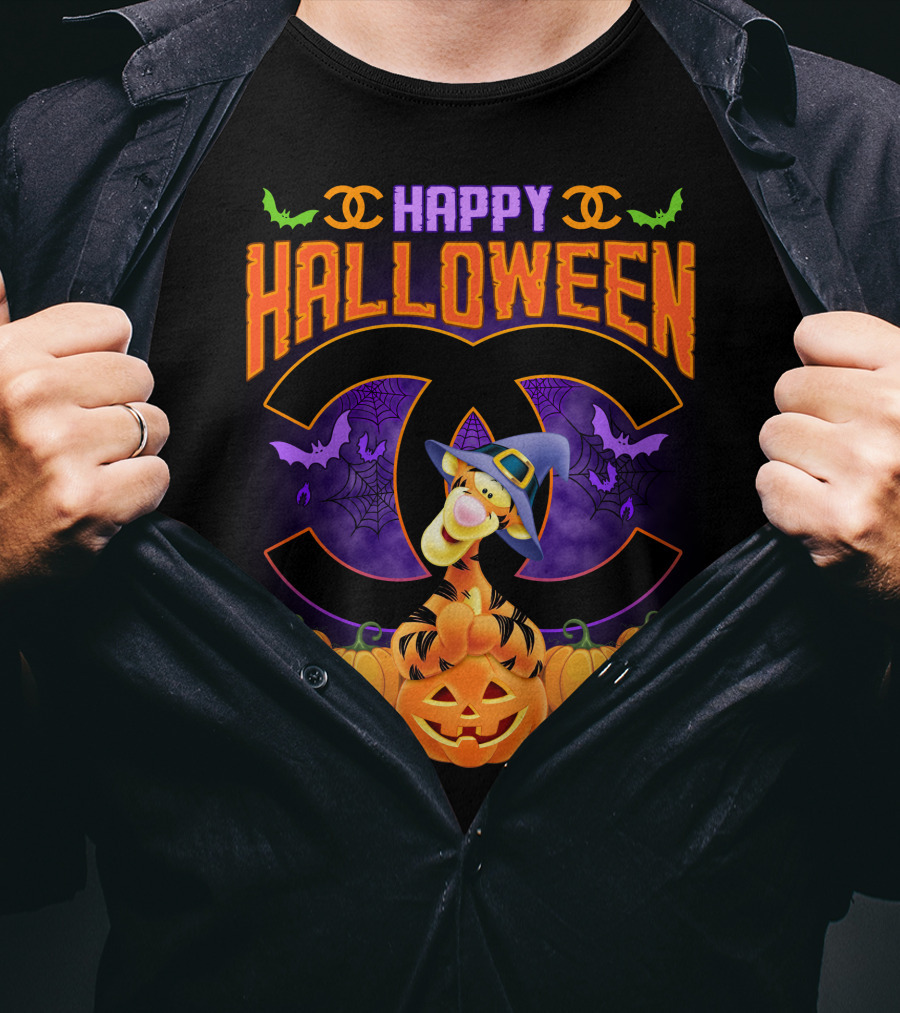 Happy Halloween Tigger Pumpkin Bats Spiders T-Shirt
