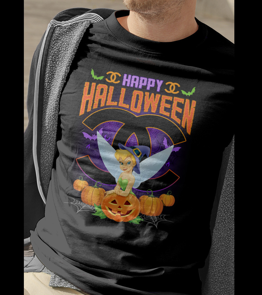 Happy Halloween Tinker Bell Pumpkins Bat Wings T-Shirt