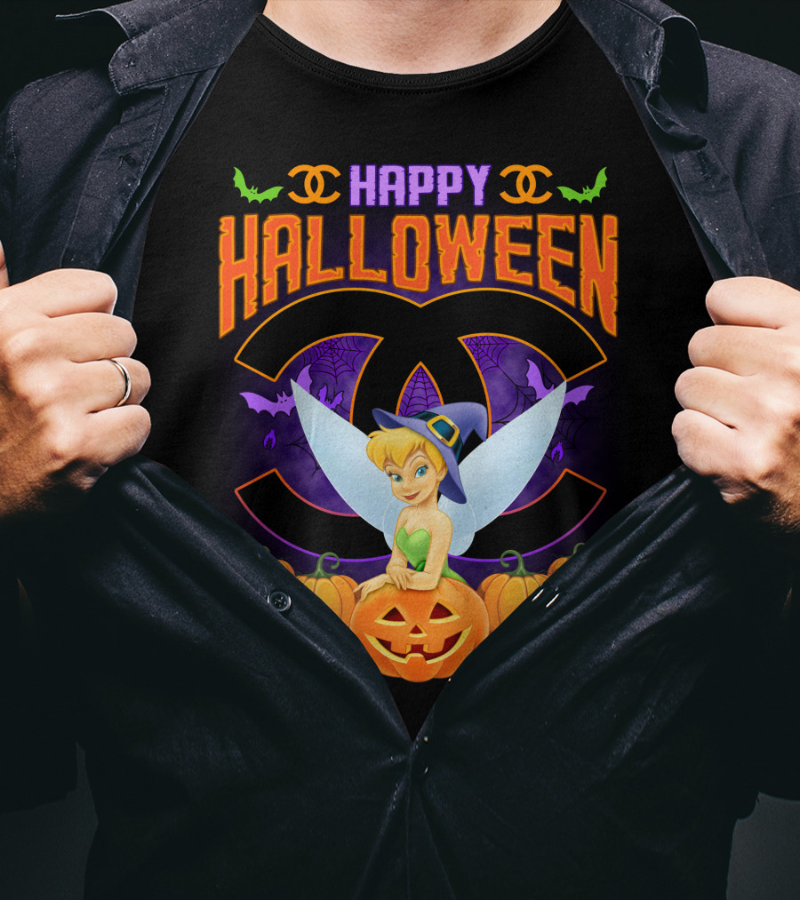 Happy Halloween Tinker Bell Pumpkins Bat Wings T-Shirt