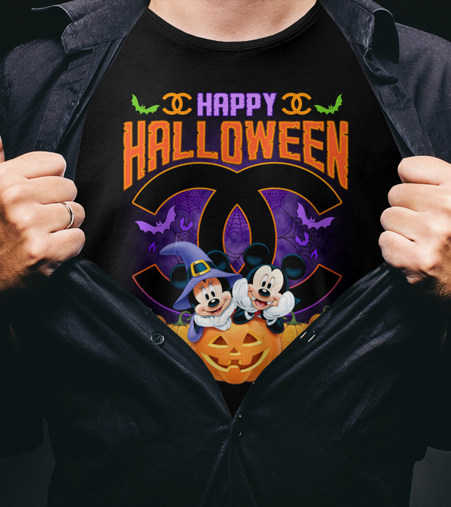 Happy Halloween Mickey Minnie Pumpkin Bat Costume T-Shirt