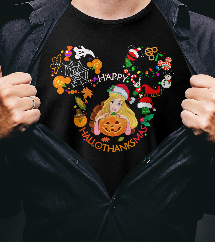 Happy Hallothanksmas Aurora Disney Holiday Crossover T-Shirt