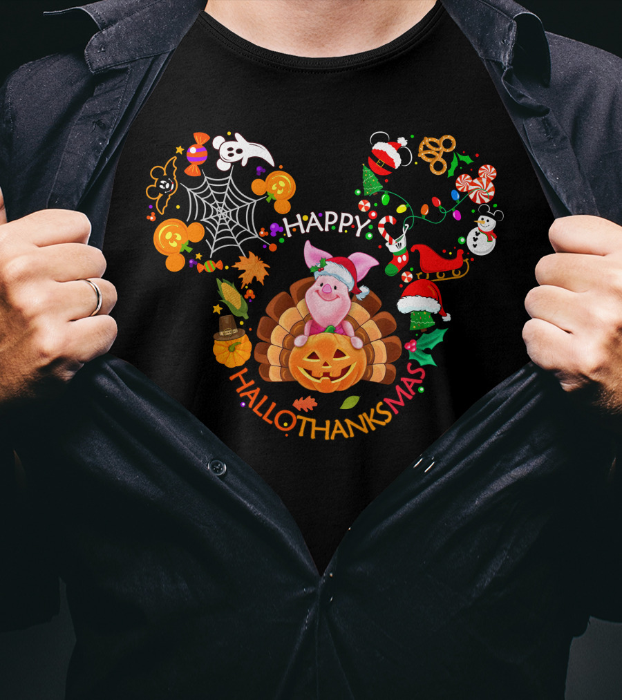 Happy Hallothanksmas Piglet Holiday Festive Celebration T-Shirt