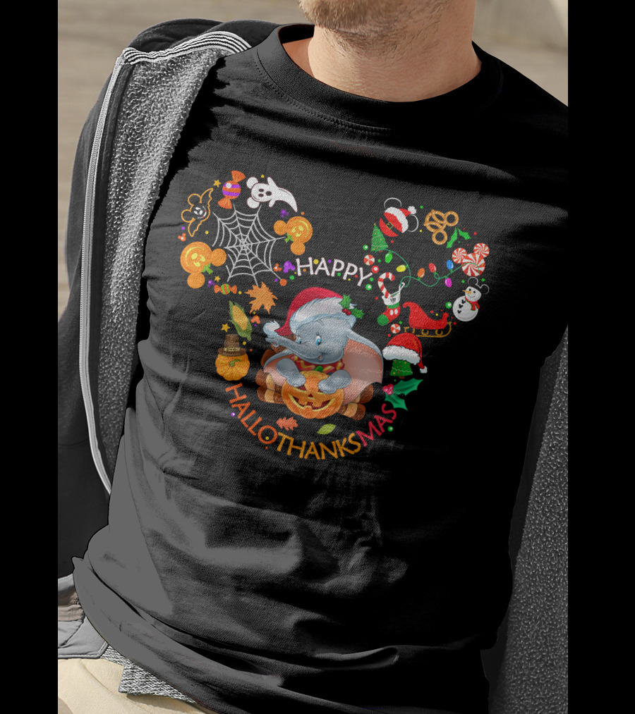 Happy Hallothanksmas Dumbo Christmas Pumpkin Halloween T-Shirt