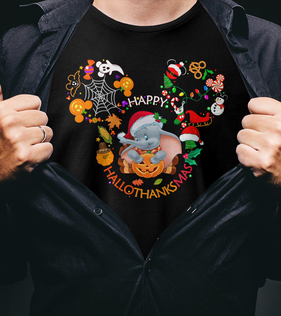 Happy Hallothanksmas Dumbo Christmas Pumpkin Halloween T-Shirt
