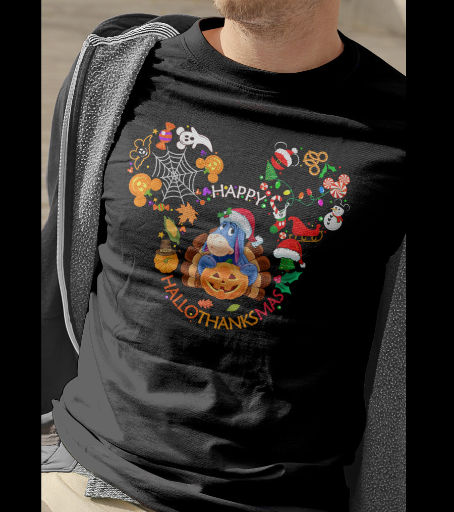 Eeyore Happy Hallothanksmas Pumpkin Holiday Festive T-Shirt