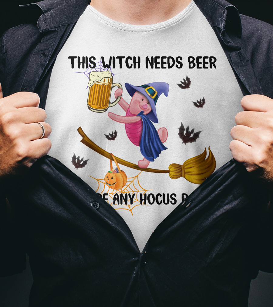 This Witch Needs Beer Before Any Hocus Pocus Piglet T-Shirt