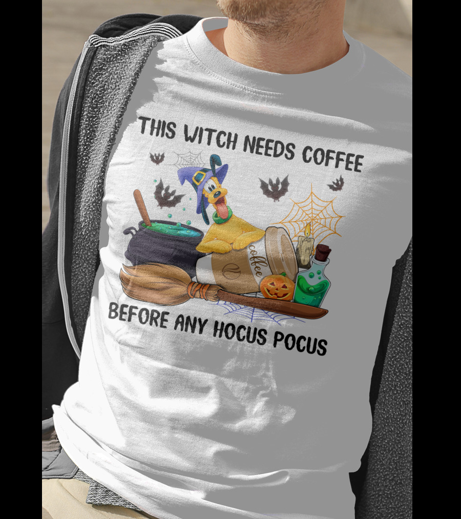 This Witch Needs Coffee Before Any Hocus Pocus Pluto Halloween T-Shirt