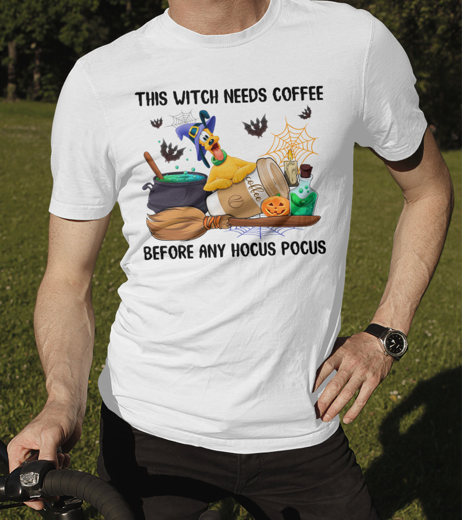 This Witch Needs Coffee Before Any Hocus Pocus Pluto Halloween T-Shirt
