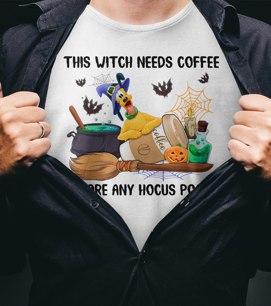 This Witch Needs Coffee Before Any Hocus Pocus Pluto Halloween T-Shirt