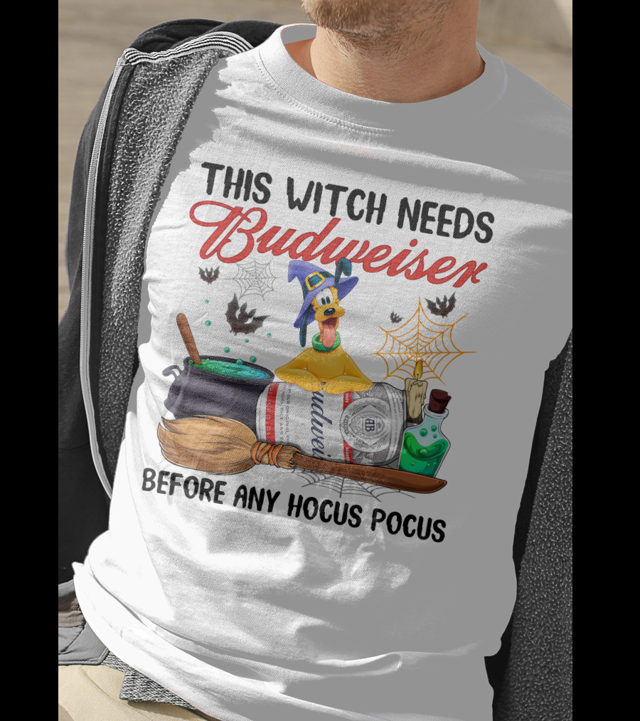 This Witch Needs Budweiser Before Any Hocus Pocus Pluto Halloween T-Shirt