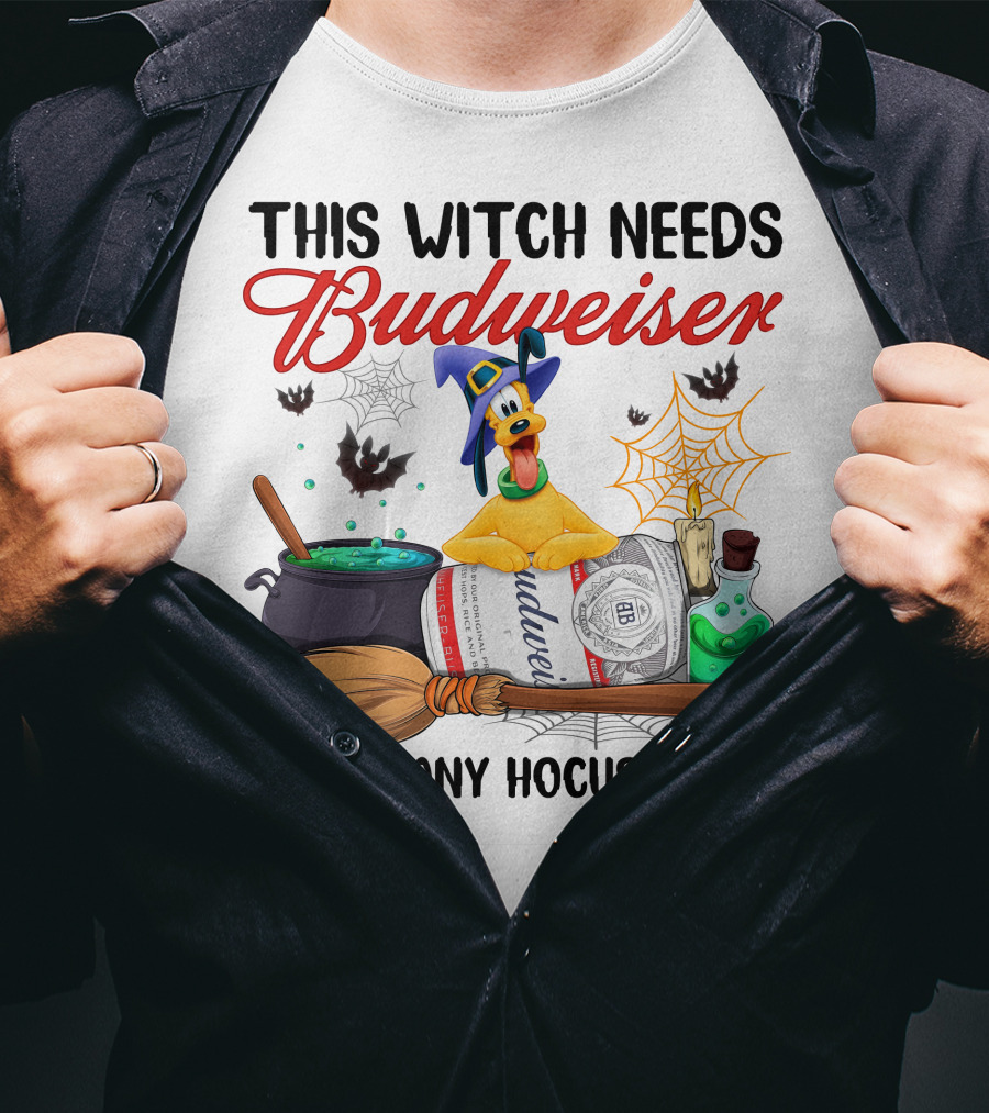 This Witch Needs Budweiser Before Any Hocus Pocus Pluto Halloween T-Shirt