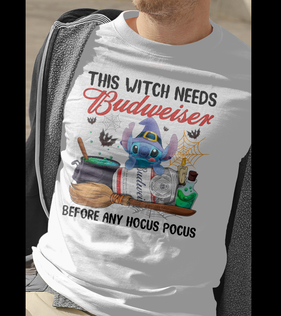 This Witch Needs Budweiser Before Any Hocus Pocus Stitch T-Shirt
